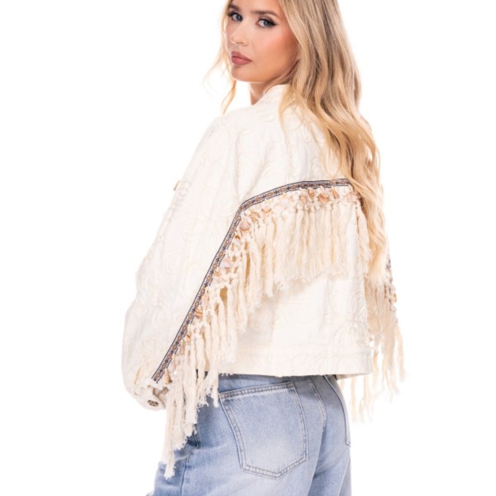 Boho Fringe Cream Cropped Jacket